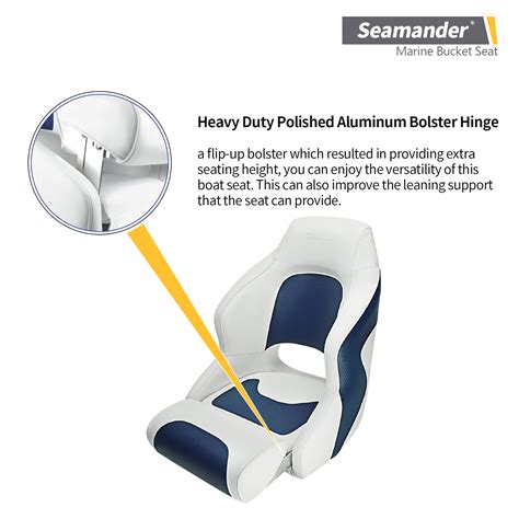 Seamander S1043 Series High Back Captain Bucket Boat Seat Sport Flip Up Seat In Whiteblue