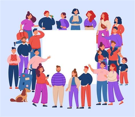 Free Vector Crowd Of Different People Around Blank Poster Or Placard