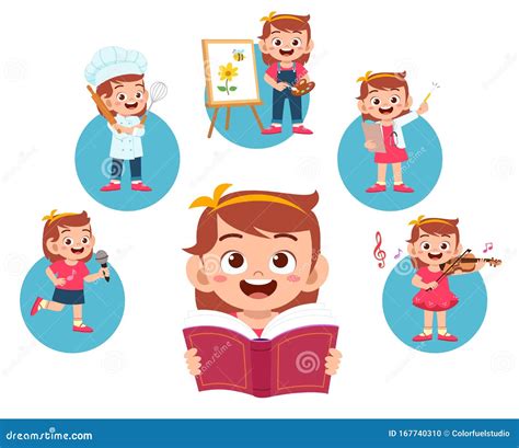 Happy Cute Kid Girl Dreaming About Future Stock Vector Illustration