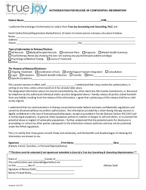 Fillable Online AUTHORIZATION OF TREATMENT ASSIGNMENT OF BENEFITS