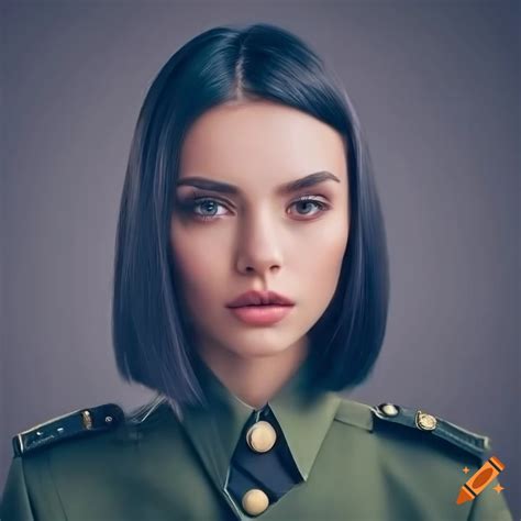 Portrait Of A Beautiful Woman In Military Officer Uniform