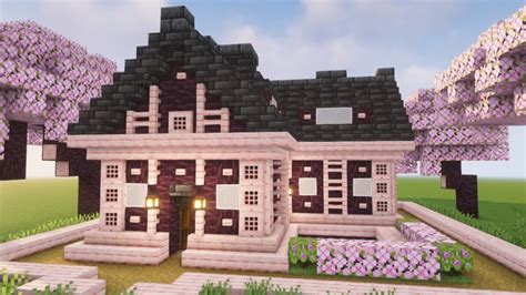 Minecraft Cherry Wood Survival House | Cute minecraft houses, Minecraft ...