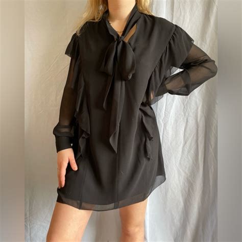 Aritzia Tops Aritzia Wilfred Black Sheer Tie Neck Chiffon Dress