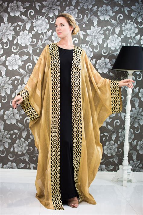 Shop Royal Golden Abaya With Black Lace For Aed By Zafirah Fashion