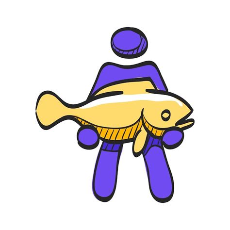 Hombre que sostiene el icono de pescado en la ilustración de vector de