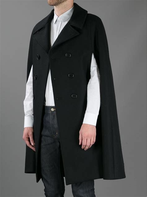 Lyst Saint Laurent Double Breasted Cape Coat In Black For Men