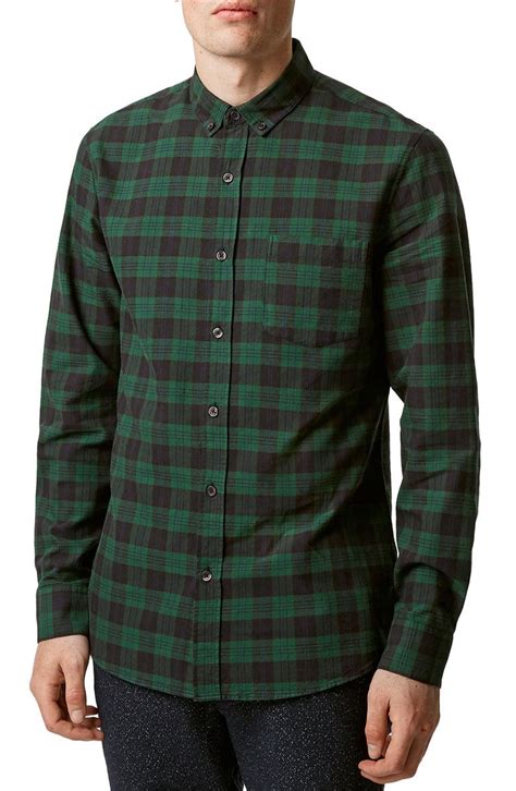 Topman Slim Fit Blackwatch Plaid Long Sleeve Shirt Nordstrom