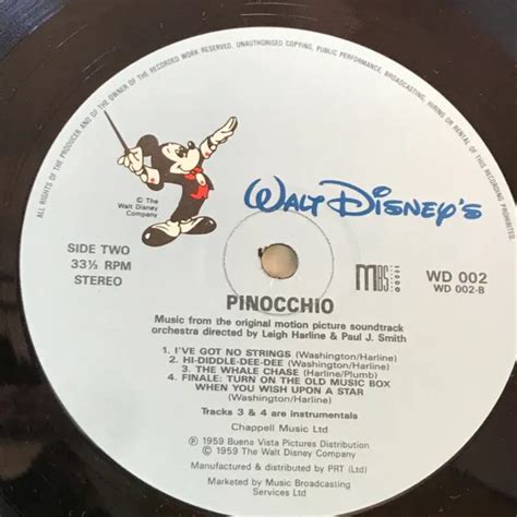 WALT DISNEY PINOCCHIO 1977 UK Vinyl LP EXCELLENT CONDITION Soundtrack