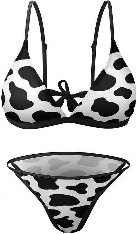 Chufzsd Black And White Cows Print Sexy Swimwear 2 Piece Bathing Suit Beach Bikini Set Swimsuit