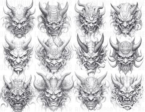 100 Realistic Oni Hanya Mask Procreate Stamps Hanya Mask Etsy