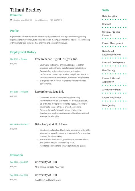 Researcher CV Examples UK Templates 2025 Resume Io