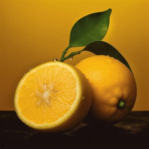 Premium Ai Image D Big And Wet Two Lemons Fruit On A Branch With Leaves