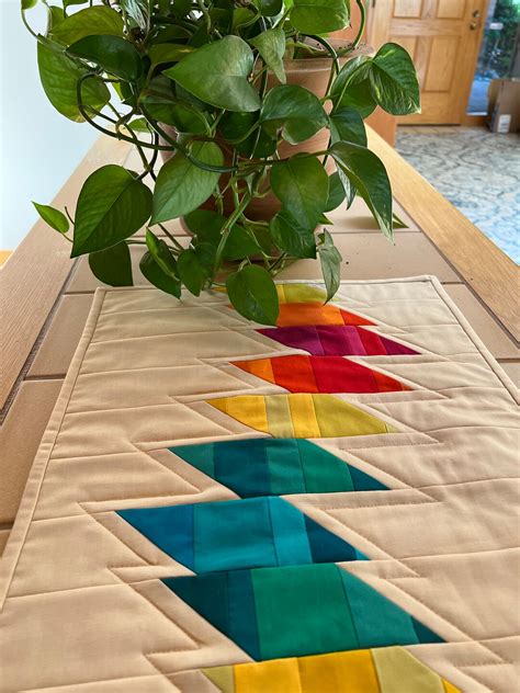 Modern Rainbow Quilted Table Runner Kona Cotton Fabric Etsy