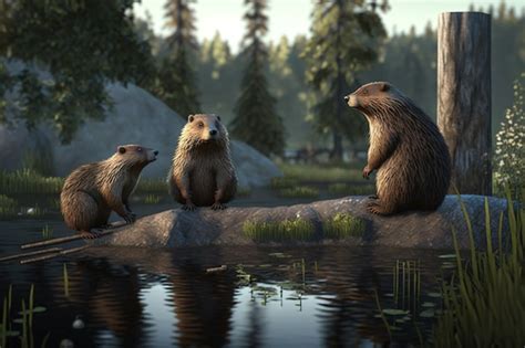 Premium Photo | Beavers on the dam