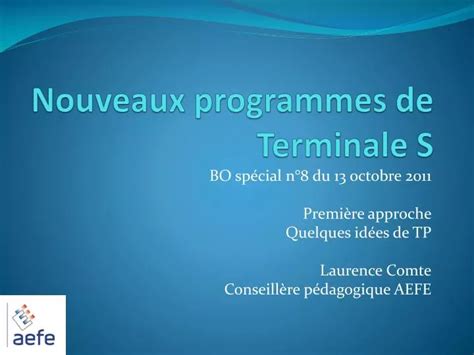 Ppt Nouveaux Programmes De Terminale S Powerpoint Presentation Free