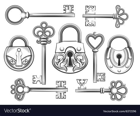 Hand Drawn Vintage Key And Lock Set Royalty Free Vector