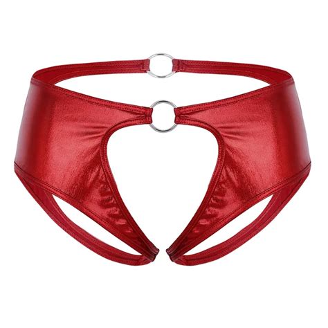 Tiaobug Women Lingerie Faux Leather Crotchless Jockstrap Sexy Men Low