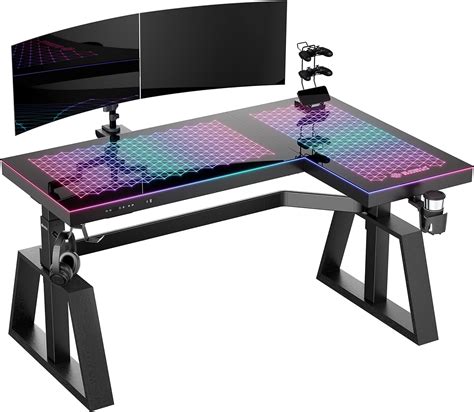 EUREKA ERGONOMIC Glas Gaming Tisch mit LED 152x102 cm Großer