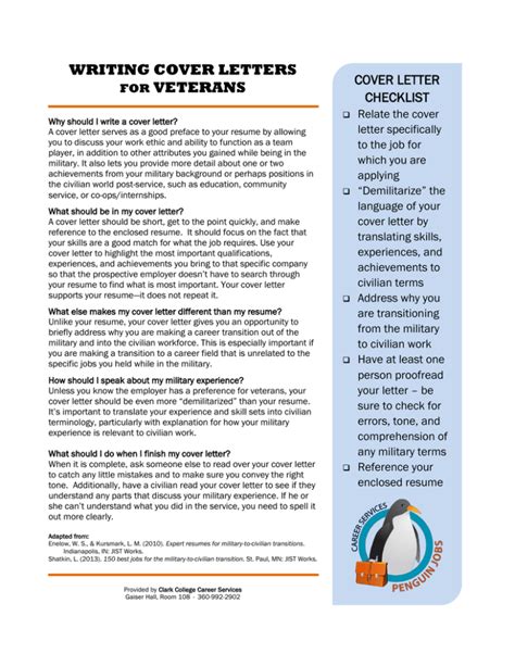 Writing Cover Letters Veterans Cover Letter Checklist