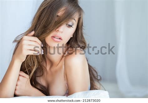 Sexy Beautiful Woman Wearing Lingerie Bed Stock Photo