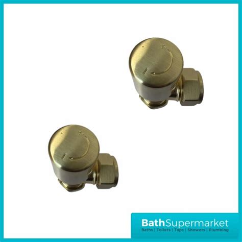 Brushed Brass Round Straight Manual Radiator Valves Pair BATH SUPERMARKET