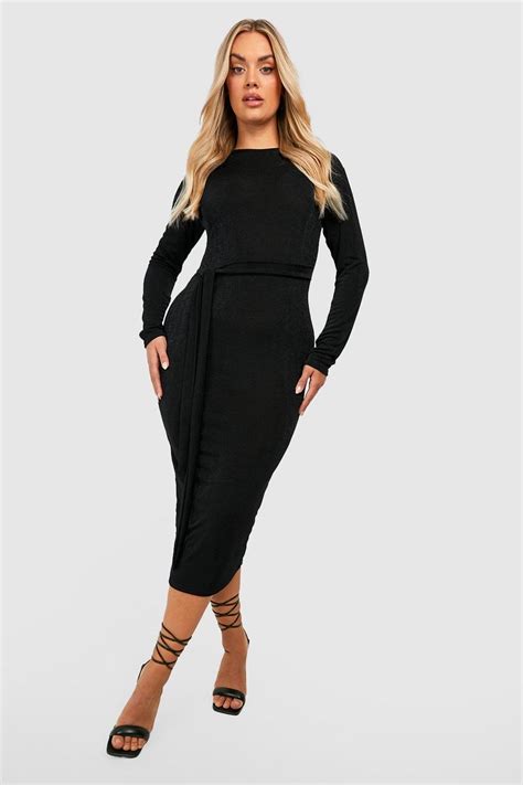 Plus Acetate Slinky Tie Waist Midaxi Dress Boohoo