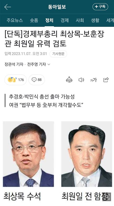 단독 경제부총리 최상목 보훈장관 최원일 유력 검토 정치시사 에펨코리아