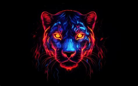 Neon Tiger Wallpaper In Darkcore Style Stock Illustration