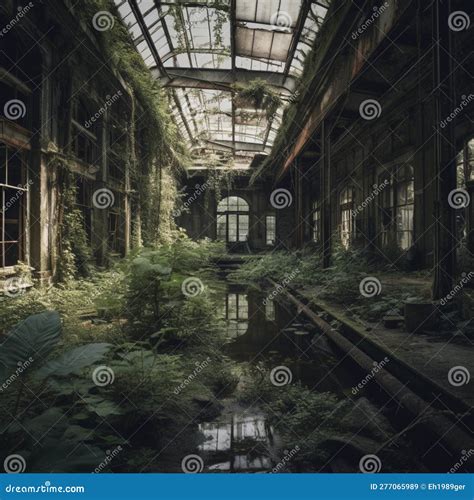 An Abandoned Train Station that is Overgrown with Plants Stock ...