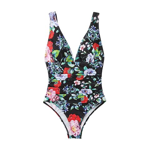 Vsssj Swimsuit For Women Floral Printed Deep V Neck Backless Bikini Set