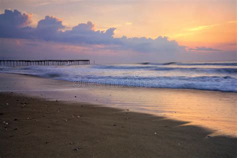 Sunrise At Fishing Pier On The Outer Banks North Carolina Stock Image