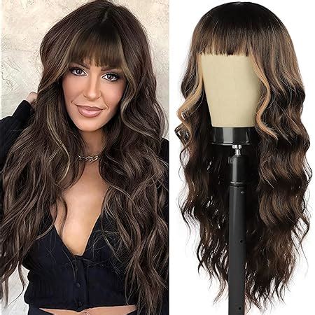 Amazon BOGSEA Medium Brown Ombre Wig With Bangs Long Ombre Medium