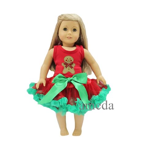 18 American Girl Doll Xmas Gingerbread Man Red Green Tutu Party Dress Outfit In Dolls From Toys