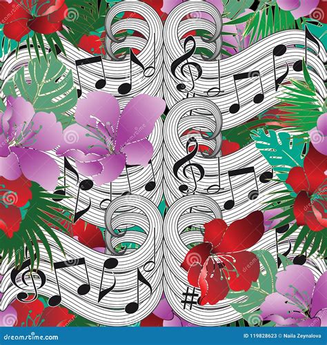 Music Notes Floral Vector Seamless Pattern Stock Vector Illustration