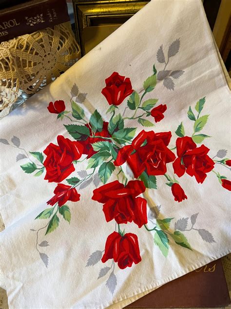 Vintage Mid Century S Wilendur White Red Roses Floral Etsy