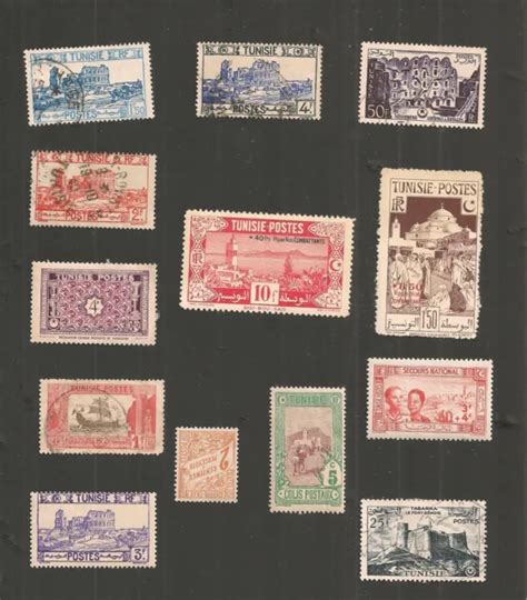 TUNISIE ANCIEN PROTECTORAT français LOT DE 13 TIMBRES COLLECTION dont