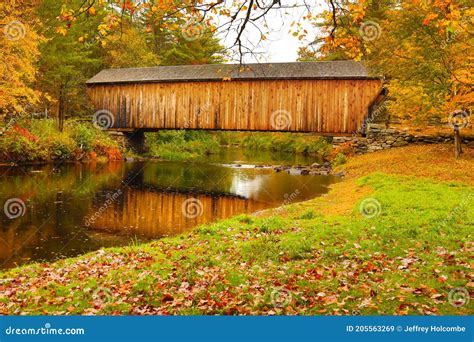 Corbin Covered Bridge Over Sugar River In Newport New Hampshire Stock