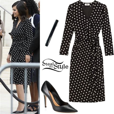 Selena Gomez Polka Dot Dress Black Pumps Steal Her Style