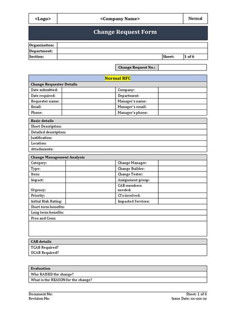 Itil Change Request Form Pdf Risk Risk Management