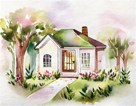 Watercolor of Cute Fantasy Whimsical Cottage House Stock Illustration - Illustration of fantasy ...