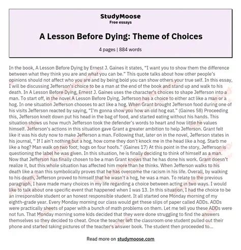 A Lesson Before Dying Theme Of Choices Free Essay Example