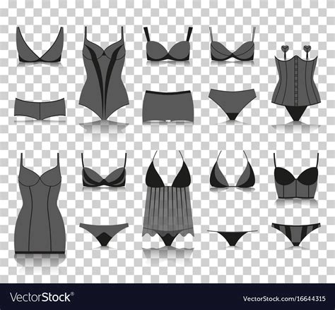 Lingerie Set Silhouette Icons With Reflection On Vector Image