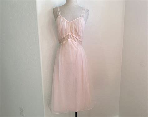 Seamprufe Nightgown Vintage 1950s Pink Nylon Lace Lingerie Etsy