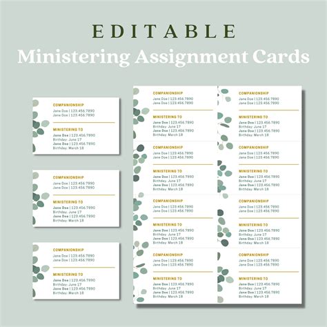 Relief Society Ministering Assignment Printable Card Editable Canva