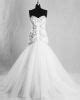 Mermaid V Neck Sheer Back Tulle Lace Wedding Dress With Pearls Buttons