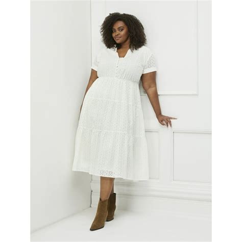 Eloquii Elements Womens Plus Size Short Sleeve Tiered Eyelet Dress