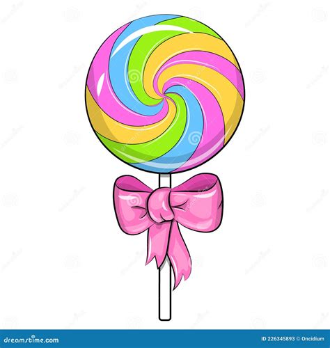 Cartoon Sweet Lollipop With Pink Bow Stock Vector Illustration Of