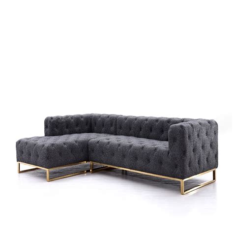 94.5" Modern Tufted Velvet Upholstered Sofa 3-Seater Sofa Gray Sectional in Gold Base-Homary ...