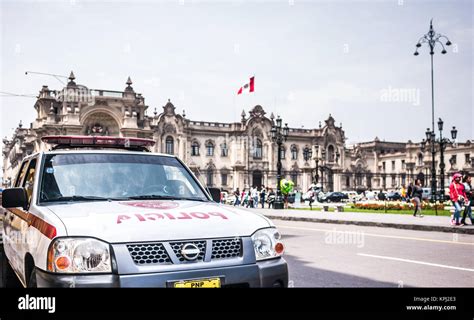 Lima Peru October 11 2014 A Peruvian Police Car Parked In The