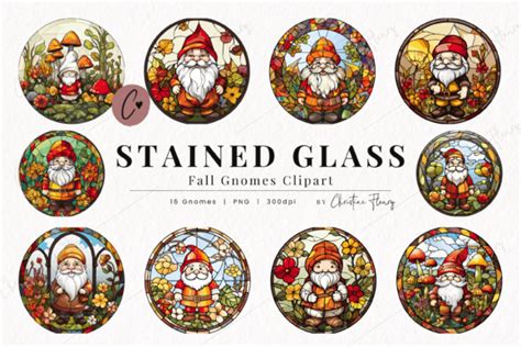 Round Fall Gnome Stained Glass Clipart Graphic By Christine Fleury · Creative Fabrica